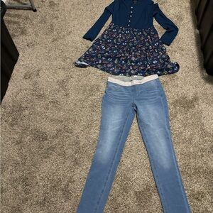 Floral Dress and Light Blue Jeans Set